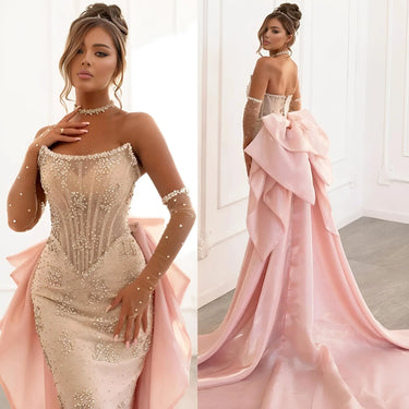 Luxury Mermaid Corset Gown Rhinestones Corset Bowknot Lacing Up Strapless Royal Train Prom Dress Customized, Drestiny, Maxi Dresses, Strapless, Sleeveless, Off Shoulder, Custom Made, Plus Size, 2, 4, 6, 8, 10, 12, 14, 16, 16w, 18w, 20w, 22w, 24w, 26w, custom sizes, Pink, United States, USA, Canada, Australia, New Zealand, United Kingdom, UK, Mermaid wedding dress, corset prom dress, Mermaid gown UK, luxury corset dress, Mermaid evening gown, shopdrestiny.com